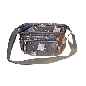 Lisinaier Colorful Kitty Cats Women's Black Nylon Shoulder Strap Crossbody Bag